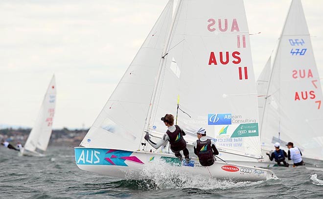 Mathew Belcher and Will Ryan on day one of Sail Melbourne 2012 © Jeff Crow/Sail Melbourne http://www.sportlibrary.com.au